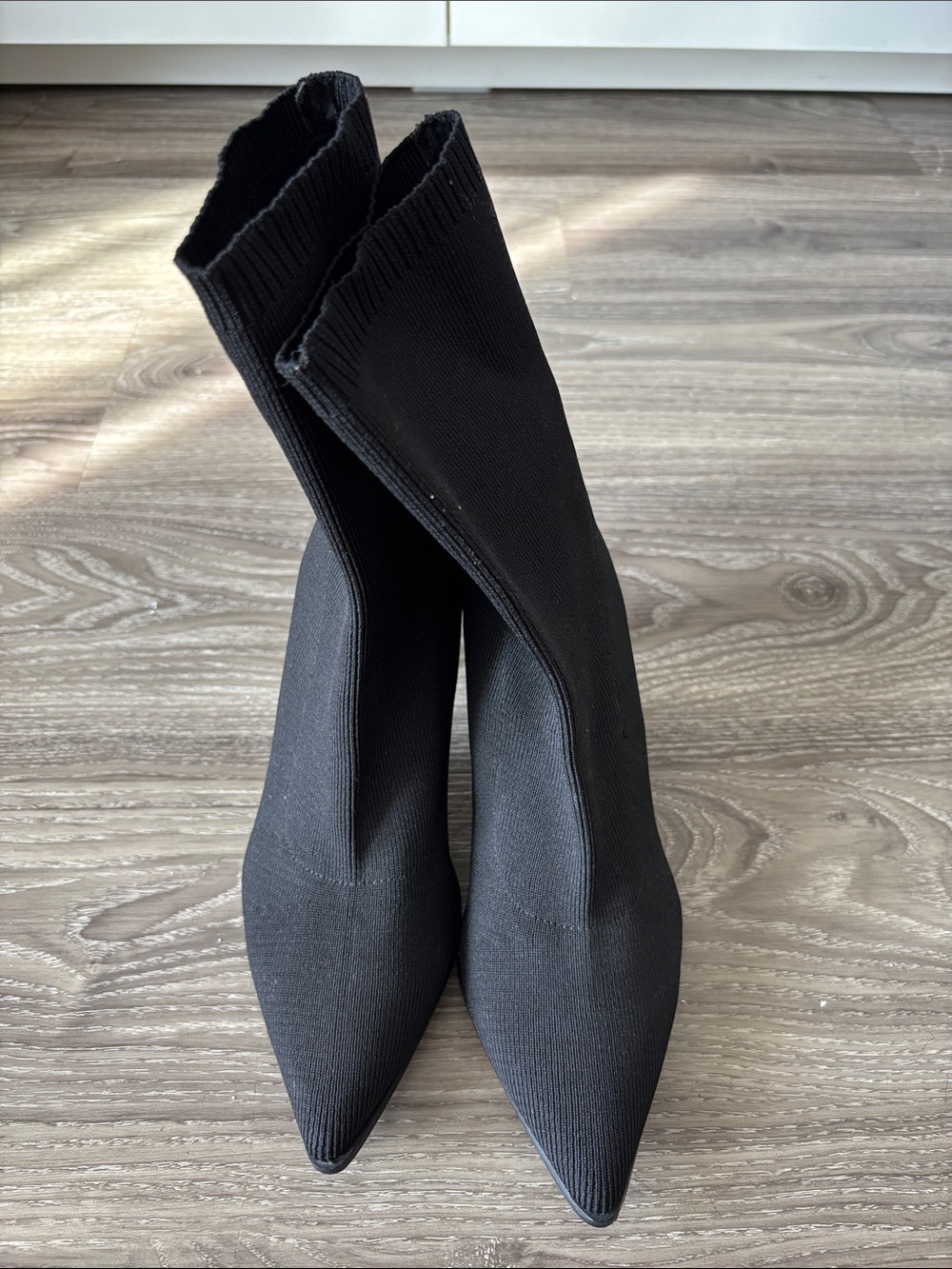 Call It Spring Black Stretch Sock Pointed Heeled Boots